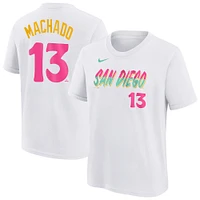 T-shirt Nike Manny Machado pour jeune, blanc, avec nom et numéro Fuse City Connect des Padres de San Diego