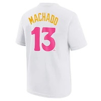 T-shirt Nike Manny Machado pour jeune, blanc, avec nom et numéro Fuse City Connect des Padres de San Diego