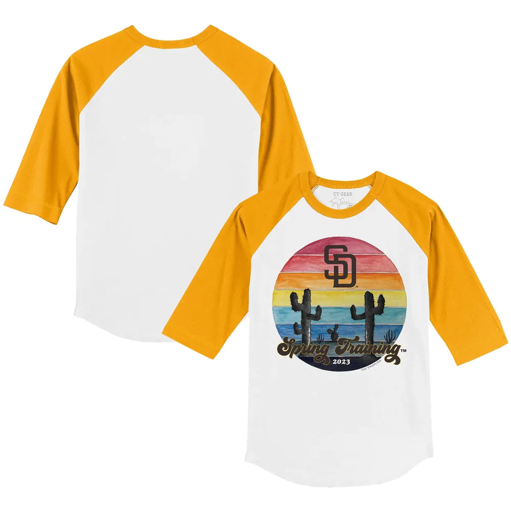 Lids San Diego Padres Tiny Turnip Women's Baseball Flag Raglan 3/4 Sleeve  T-Shirt - White/Black