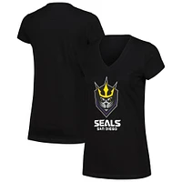 Women's Black San Diego Seals Primary Logo V-Neck T-Shirt