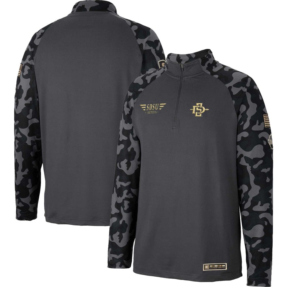 Men's Colosseum Charcoal San Diego State Aztecs OHT Military Appreciation Long Range Raglan Quarter-Zip Jacket