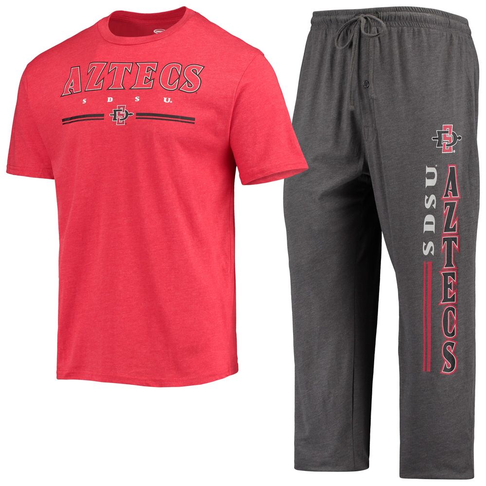 Men's Concepts Sport Heathered Charcoal/Cardinal San Diego State Aztecs Meter T-Shirt & Pants Sleep Set