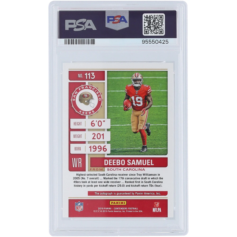 Deebo Samuel San Francisco 49ers Autographed 2019 Panini Contenders Rookie Ticket #113 PSA Authenticated 10 Rookie Card