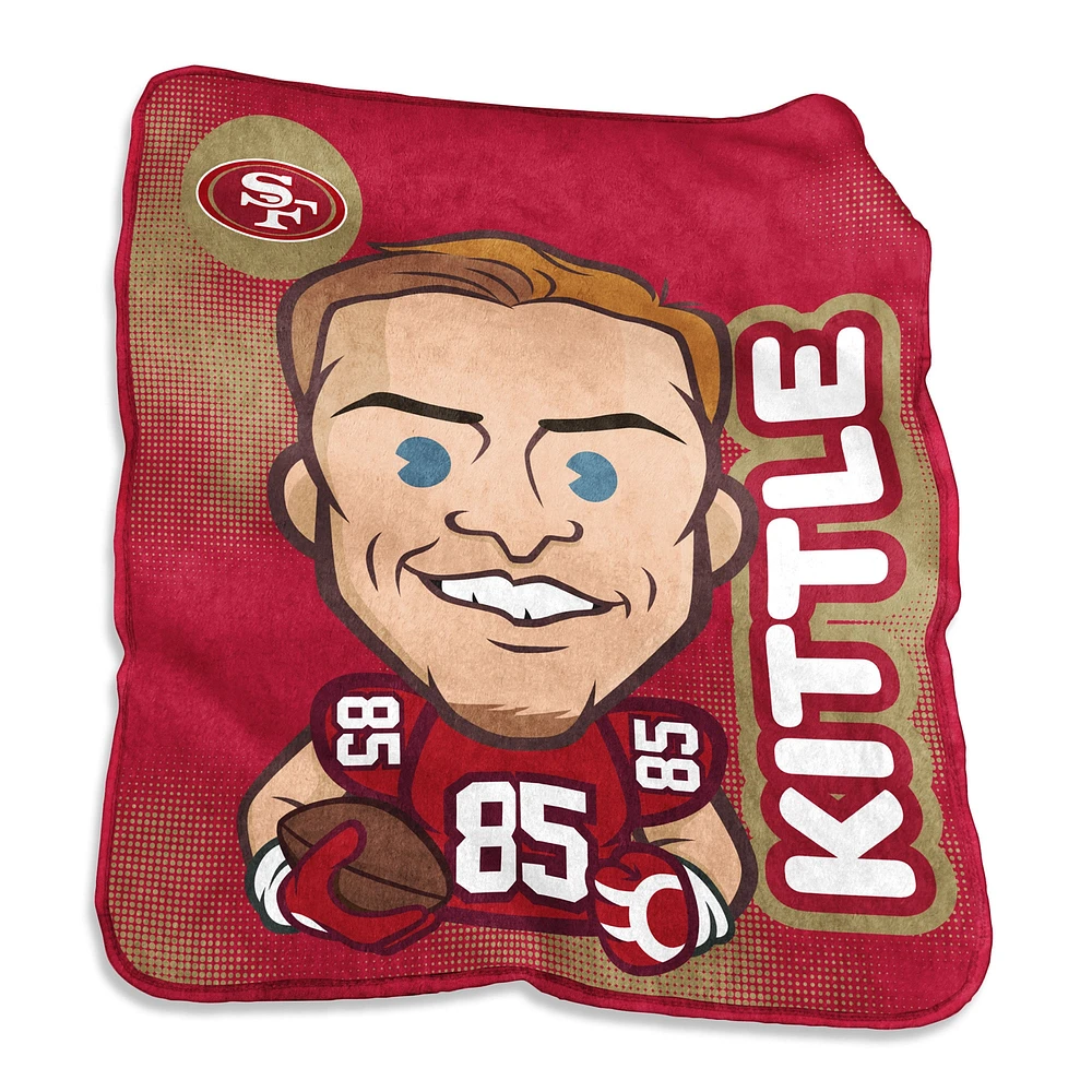 Couverture de jet de caricature de joueur de George Kittle San Francisco 49ers 50" x 60"