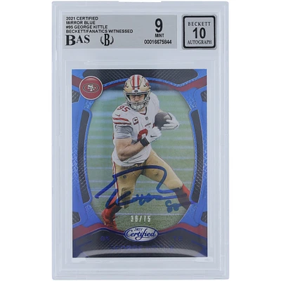 Carte Panini certifiée miroir bleu autographiée 2021 de George Kittle San Francisco 49ers #95 #/75 Beckett Fanatics Witnessed Authenticated 9/10