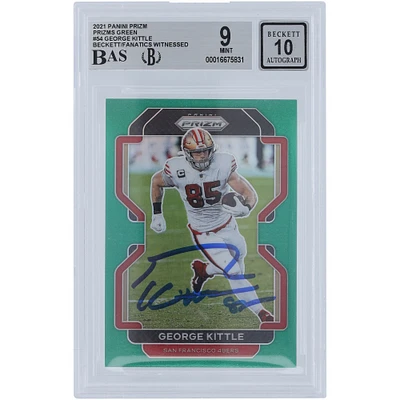 Carte Panini Prizm verte 2021 autographiée par George Kittle des 49ers de San Francisco Prizm #54 Beckett Fanatics Witnessed Authenticated 9/10