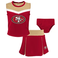 Girls Toddler Scarlet San Francisco 49ers Spirit Cheer Ensemble de pom-pom girl deux pièces avec bloomer