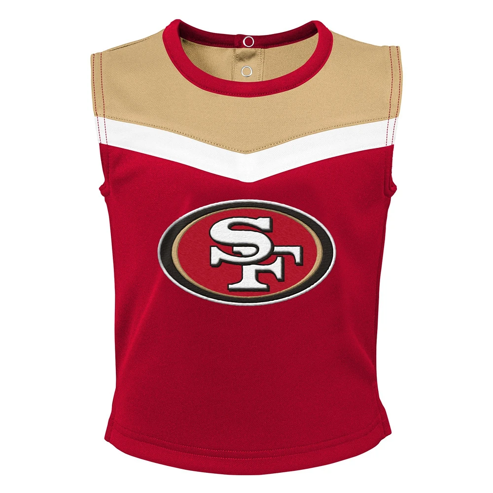 Girls Toddler Scarlet San Francisco 49ers Spirit Cheer Ensemble de pom-pom girl deux pièces avec bloomer