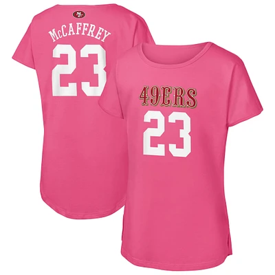 T-shirt rose pour jeunes filles Christian McCaffrey avec nom et numéro de joueur des 49ers San Francisco