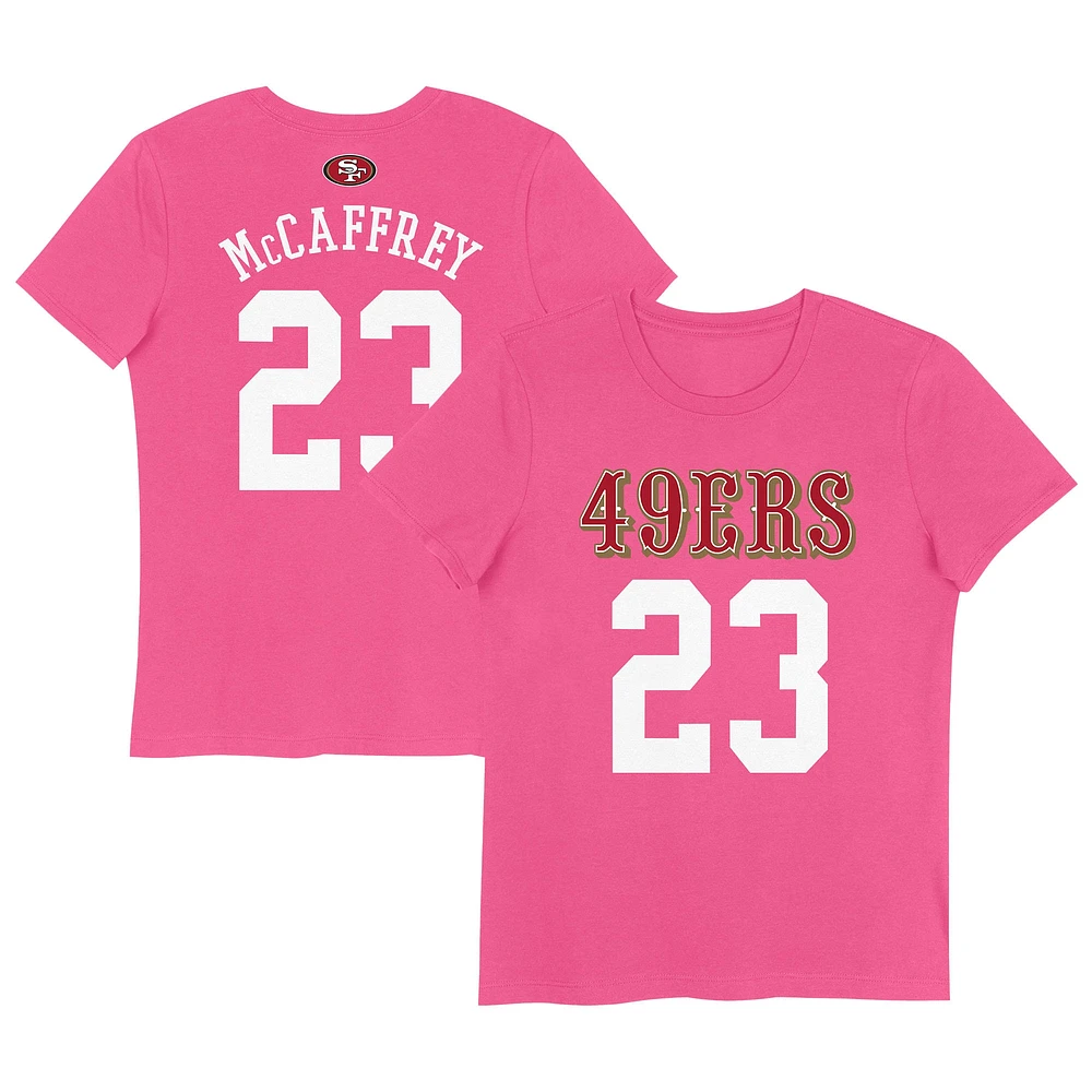 T-shirt rose pour jeunes filles Christian McCaffrey avec nom et numéro de joueur des 49ers San Francisco