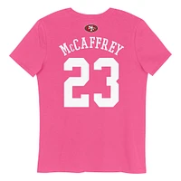 T-shirt rose pour jeunes filles Christian McCaffrey avec nom et numéro de joueur des 49ers San Francisco