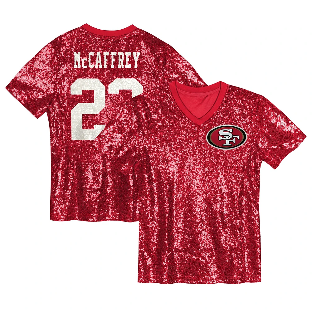 Maillot à col en V sequins pour jeunes filles Christian McCaffrey Scarlet San Francisco 49ers