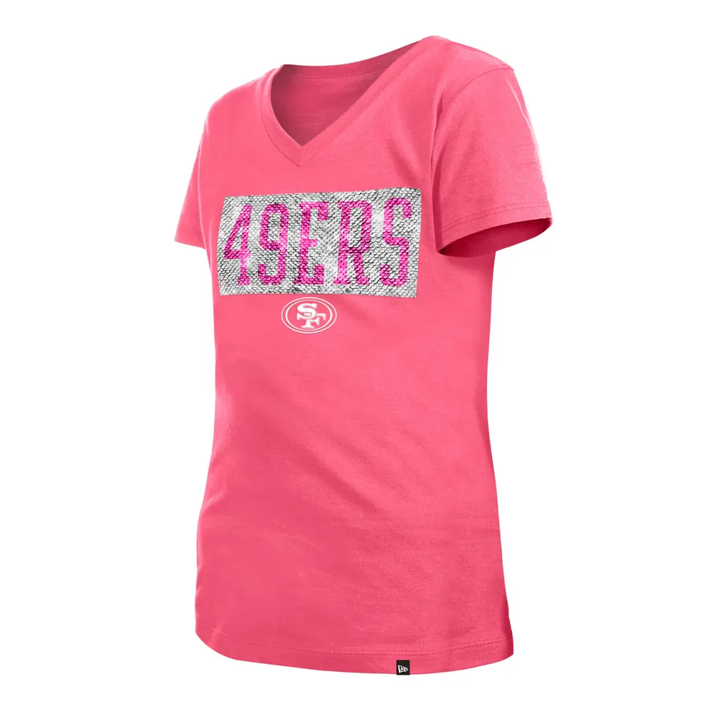 Lids San Francisco 49ers New Era Girls Youth Reverse Sequin V-Neck T-Shirt  - Pink