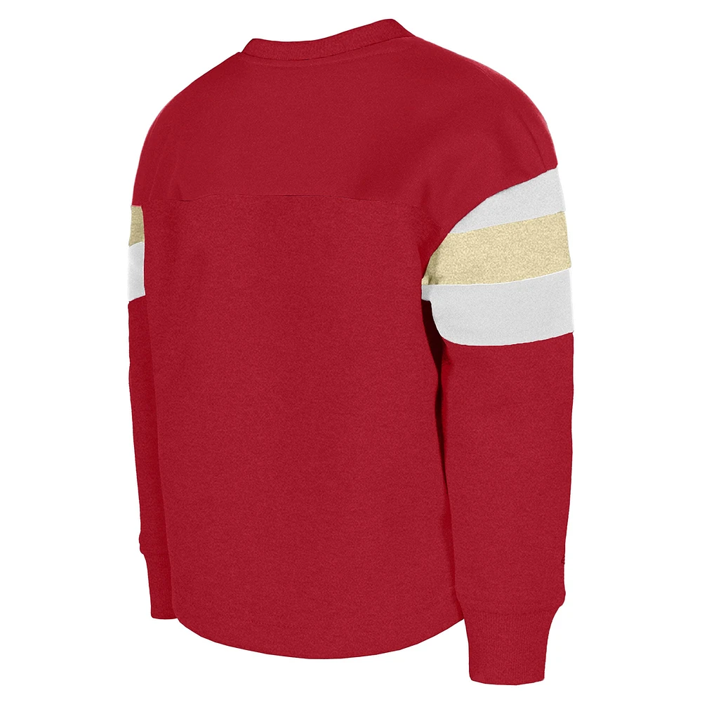 Girls Youth New Era Scarlet San Francisco 49ers Throwback Color Blocked Glitter Pullover Sweatshirt