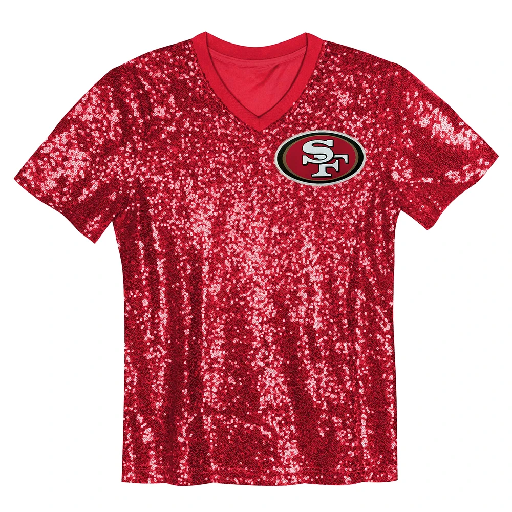 Haut à col en V sequins et inscription Scarlet San Francisco 49ers pour filles