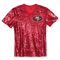 Girls Youth Scarlet San Francisco 49ers Wordmark Sequin V-Neck Top