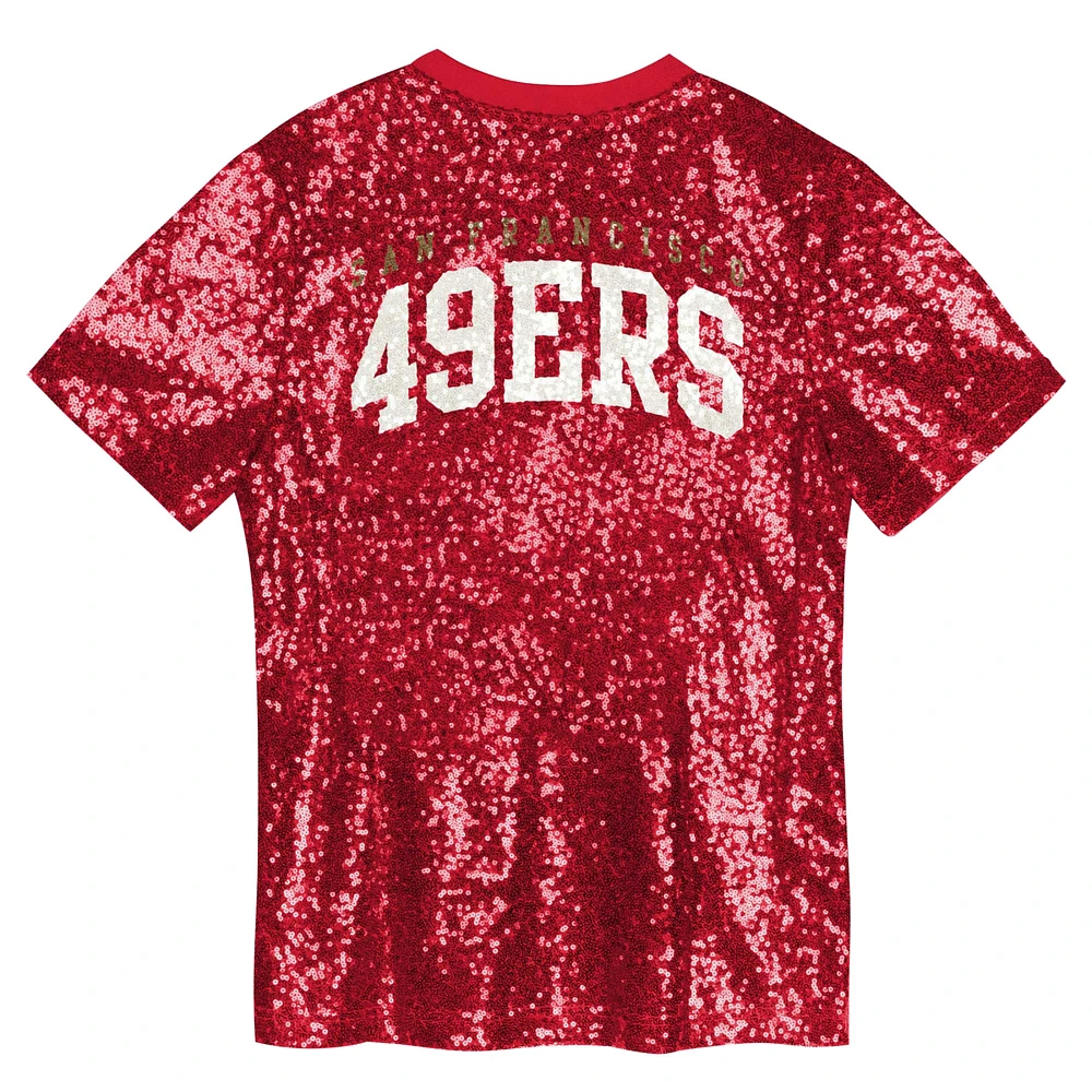 Girls Youth Scarlet San Francisco 49ers Wordmark Sequin V-Neck Top