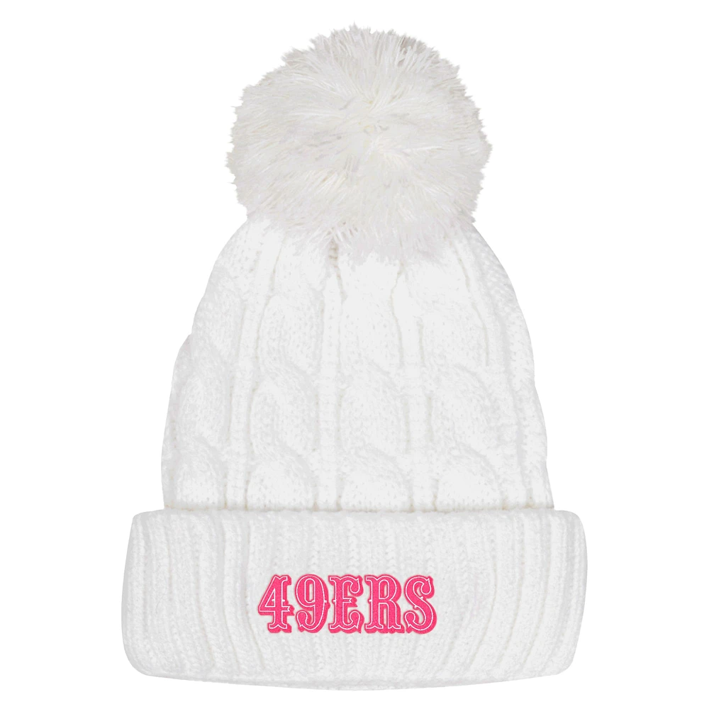 Girls Youth White San Francisco 49ers Cable Cuffed Knit Hat with Pom