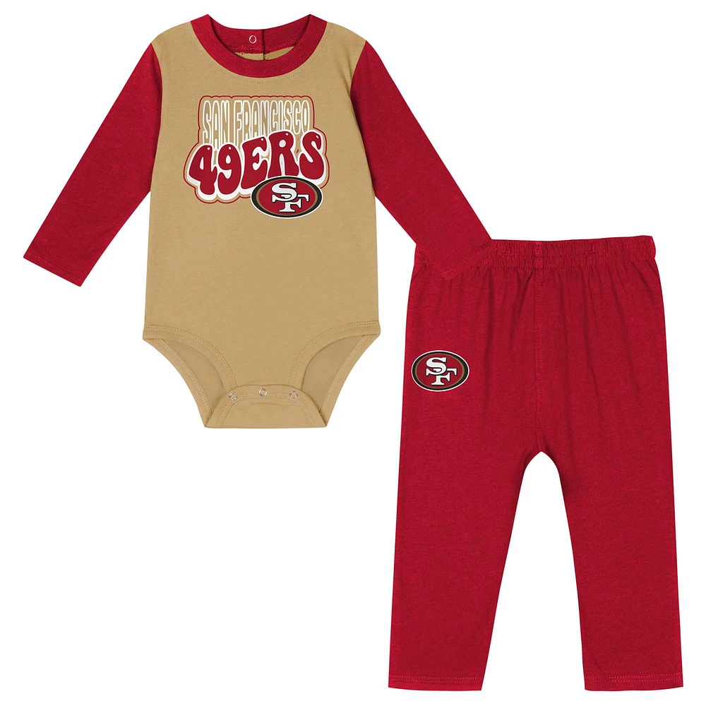 Ensemble body et pantalon à manches longues pour bébé San Francisco 49ers Double Up Gold/Scarlet