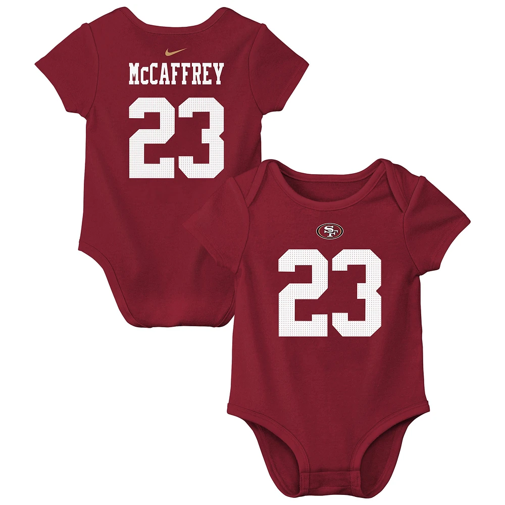 Body Nike pour bébé avec nom et numéro de joueur des 49ers San Francisco Christian McCaffrey Scarlet