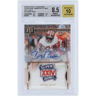 Jerry Rice San Francisco 49ers Autographed 2022 Panini National Treasures Holo Gold #SB-JRI #1/10 BGS Authenticated 8.5/10 Card - 9.5,8.5,8.5,8 Subgrades 
