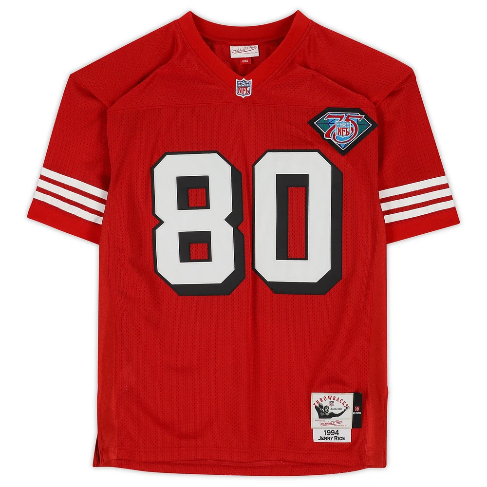 Jerry Rice San Francisco 49ers Autographed Red Mitchell & Ness Authentic Jersey with "GOAT" Inscription