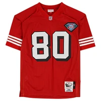 Jerry Rice San Francisco 49ers Autographed Red Mitchell & Ness Authentic Jersey with "GOAT" Inscription