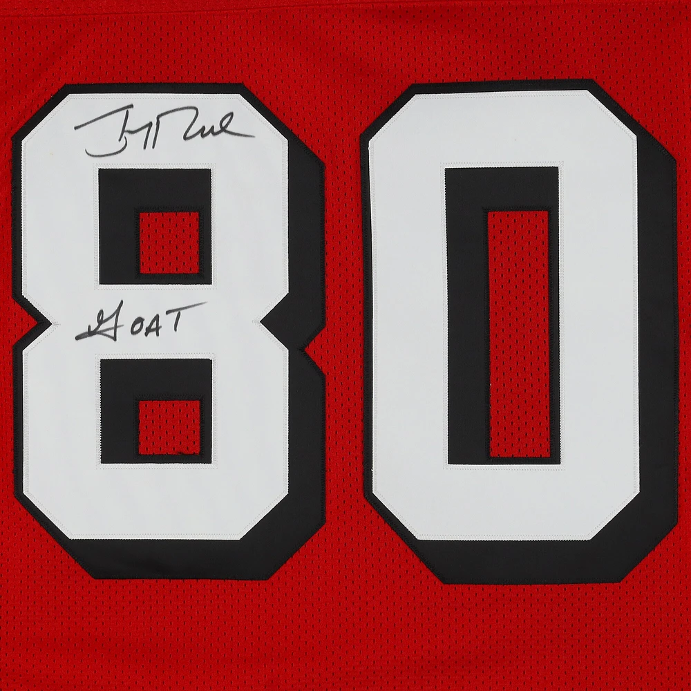 Jerry Rice San Francisco 49ers Autographed Red Mitchell & Ness Authentic Jersey with "GOAT" Inscription