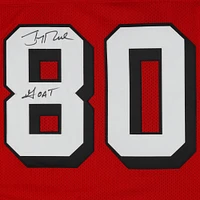 Jerry Rice San Francisco 49ers Autographed Red Mitchell & Ness Authentic Jersey with "GOAT" Inscription