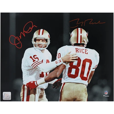 Joe Montana & Jerry Rice San Francisco 49ers Autographed 11" x 14" Side by Side Spotlight Photograph - Signed in Red
