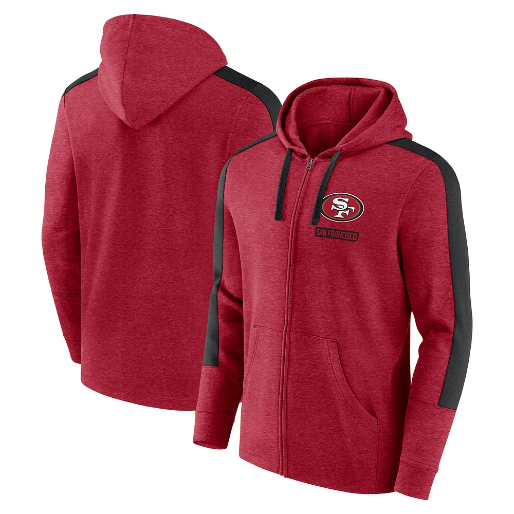 Sweat à capuche entièrement zippé Fanatics Heather Scarlet San Francisco 49ers Gains pour hommes