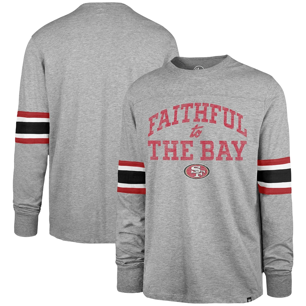 Men's '47 Gray San Francisco 49ers Faithful to The Bay Cover Two Brex Long Sleeve T-Shirt