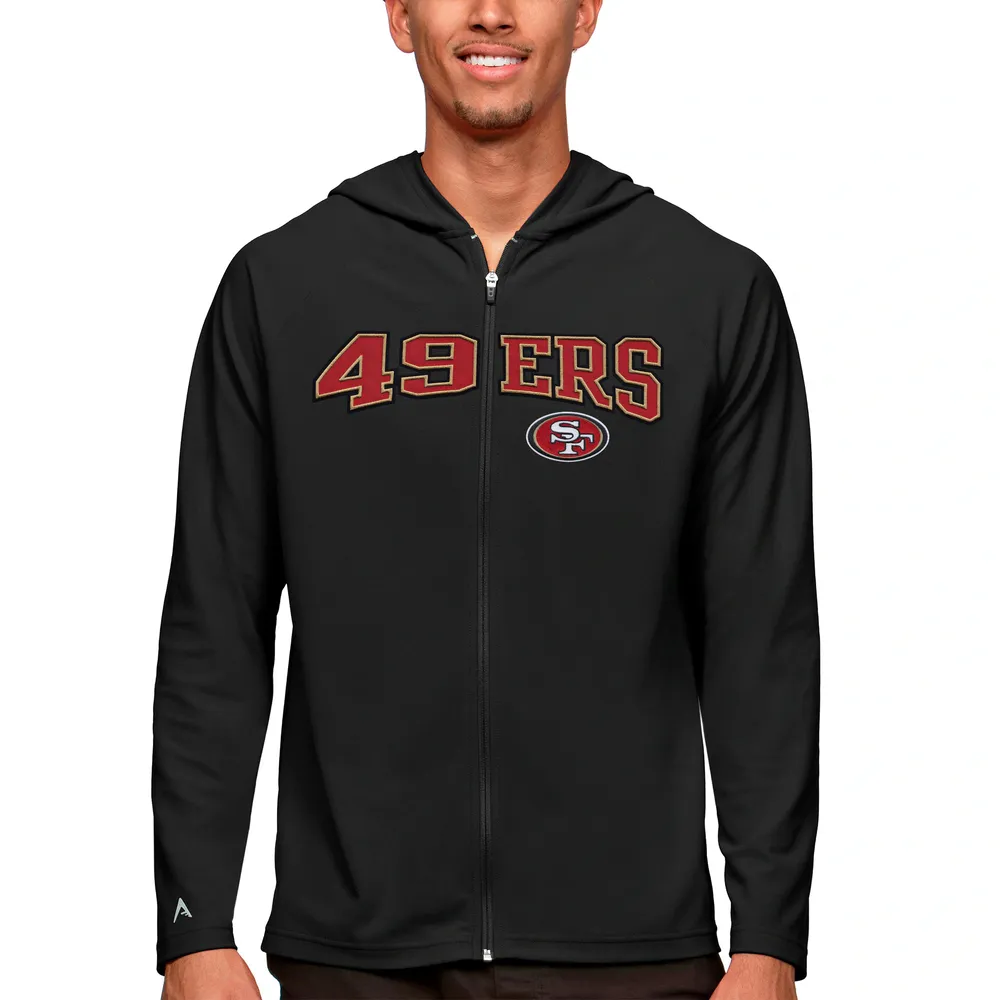 Women's Antigua Scarlet San Francisco 49ers Wordmark Victory Full-Zip Hoodie Size: Large