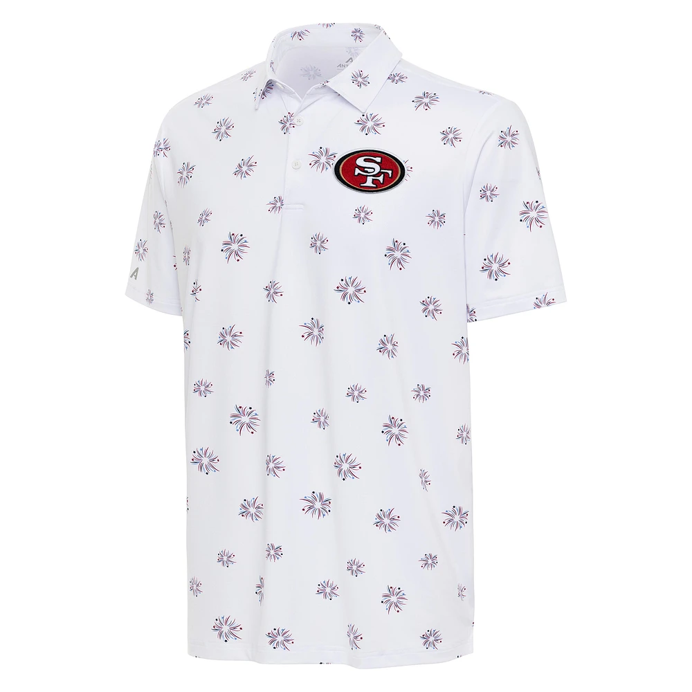 Men's Antigua White San Francisco 49ers Fireworks Polo