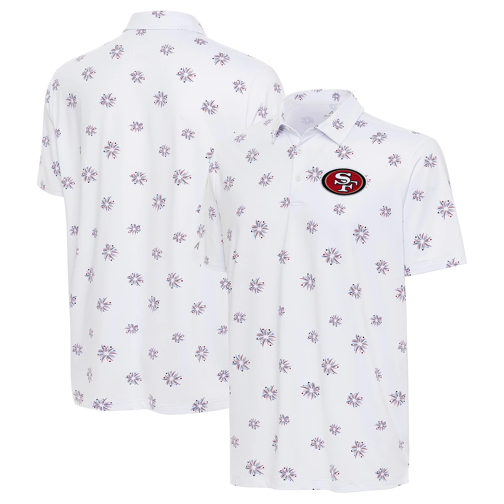 Men's Antigua White San Francisco 49ers Fireworks Polo