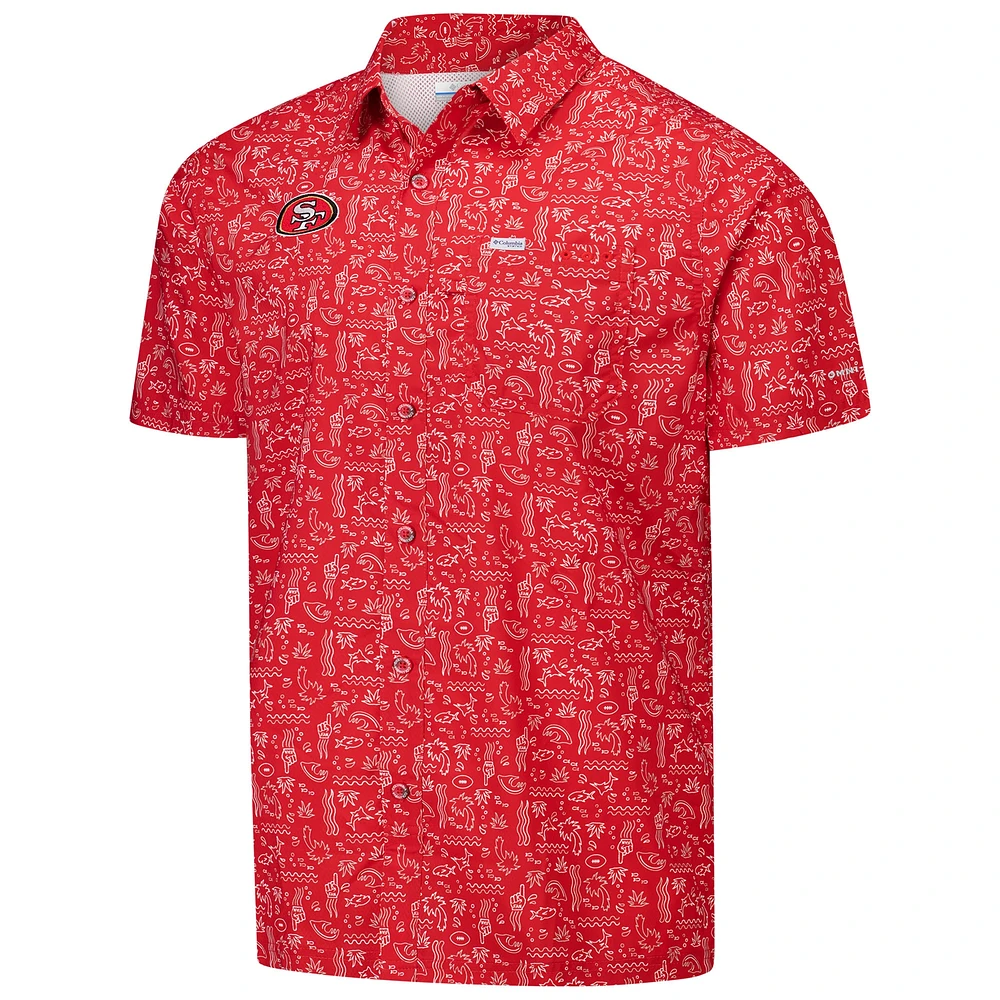 Men's Columbia PFG Red San Francisco 49ers Super Slack Tide Omni-Wick Button-Up Shirt