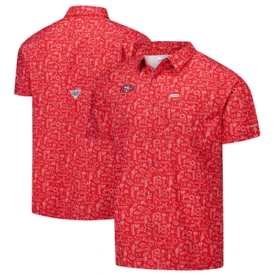 Chemise boutonnée Columbia PFG rouge San Francisco 49ers Super Slack Tide Omni-Wick pour homme