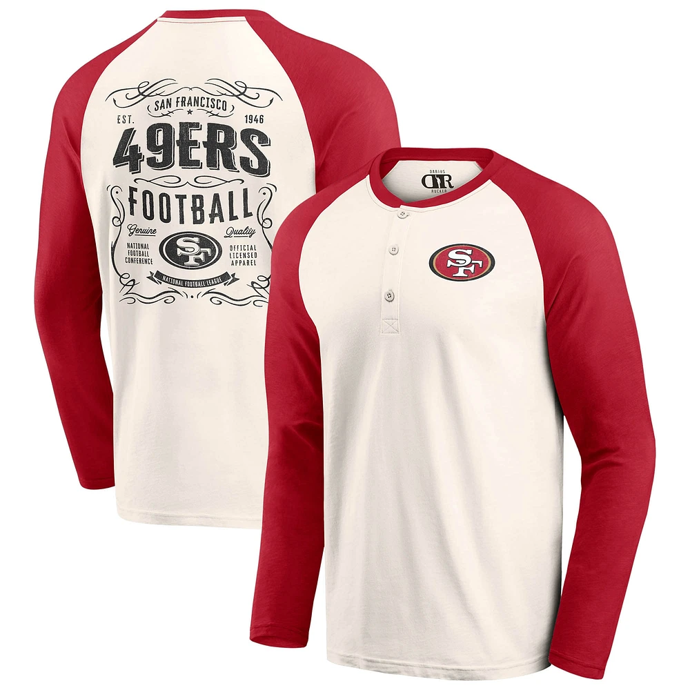 T-shirt Henley Raglan pour homme de la collection Darius Rucker Fanatics, couleur crème/écarlate, des 49ers San Francisco