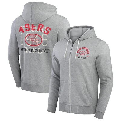 Sweat à capuche zippé rayures vintage pour homme de la collection Darius Rucker Fanatics, gris chiné, des 49ers San Francisco