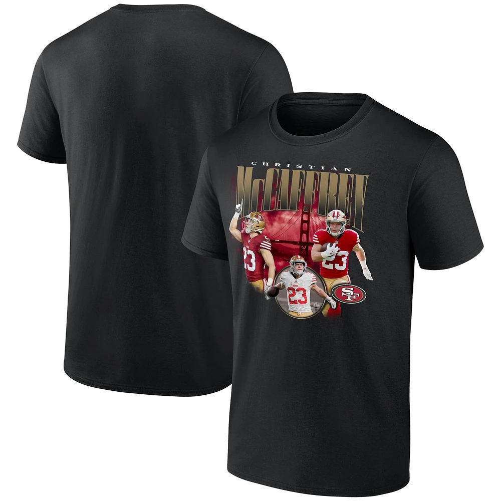 T-shirt graphique fanatiques Christian McCaffrey pour hommes, joueur notoire des 49ers de San Francisco, noir