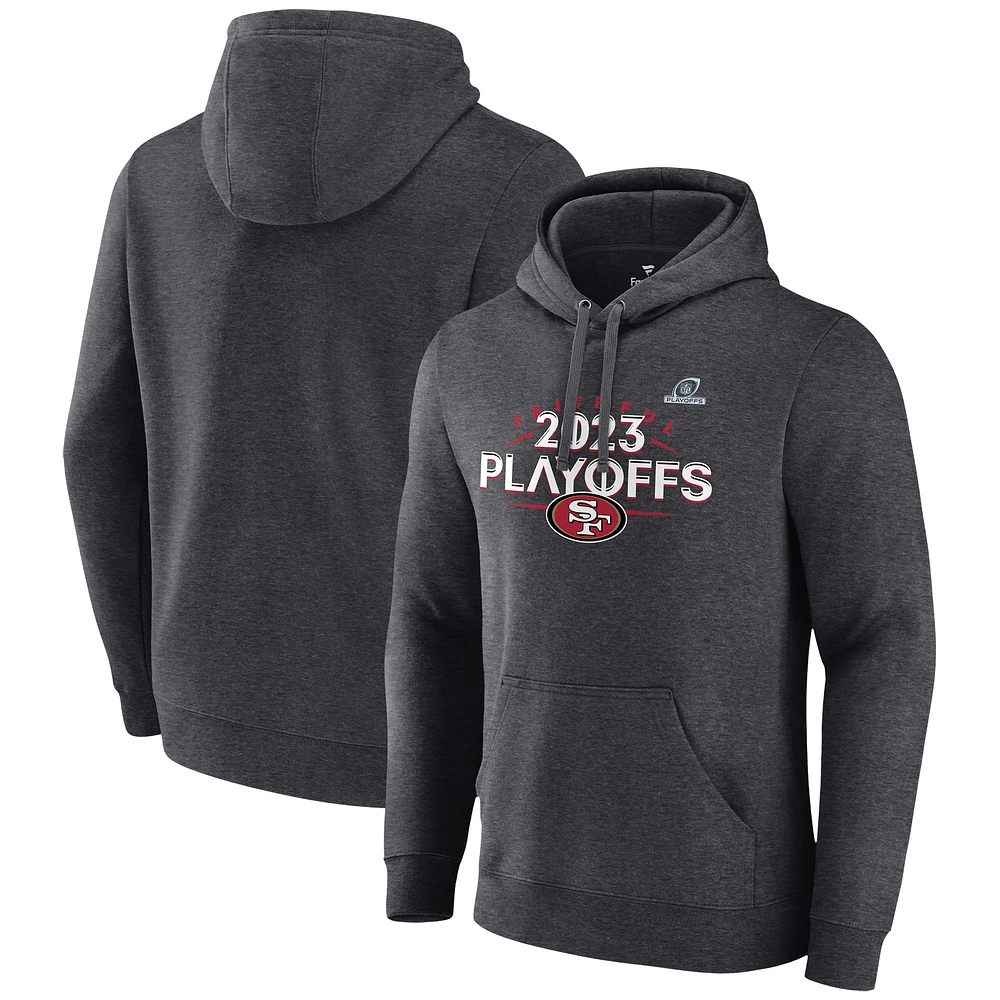 Men's Fanatics  Heather Charcoal San Francisco 49ers 2023 NFL Playoffs Fleece Pullover Hoodie