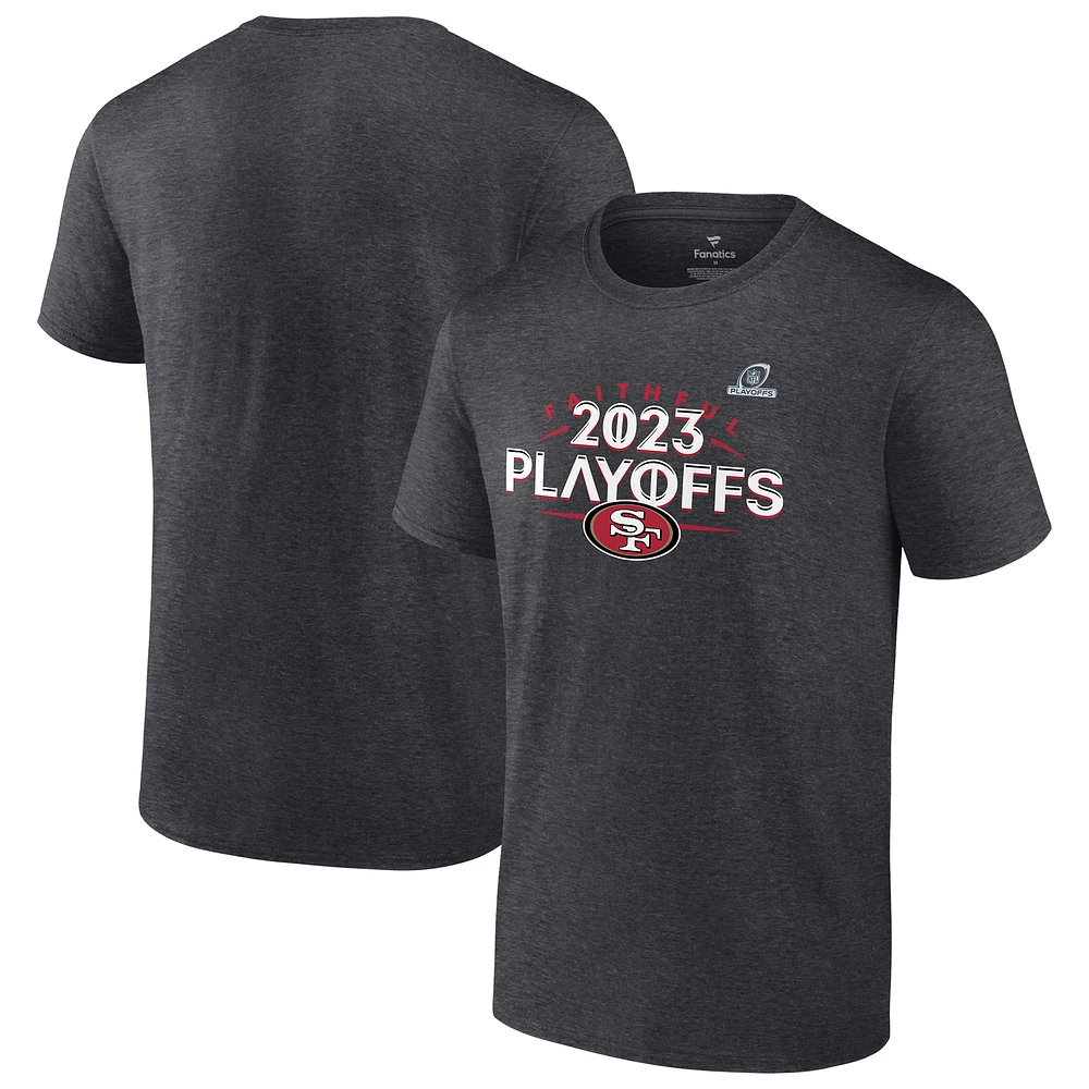 Men's Fanatics  Heather Charcoal San Francisco 49ers 2023 NFL Playoffs T-Shirt