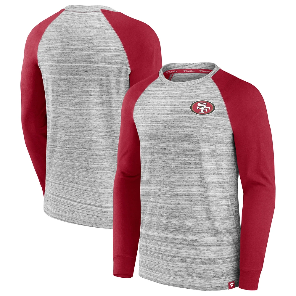 T-shirt à manches longues raglan Fair Shake pour homme, gris chiné/cardinal, San Francisco 49ers