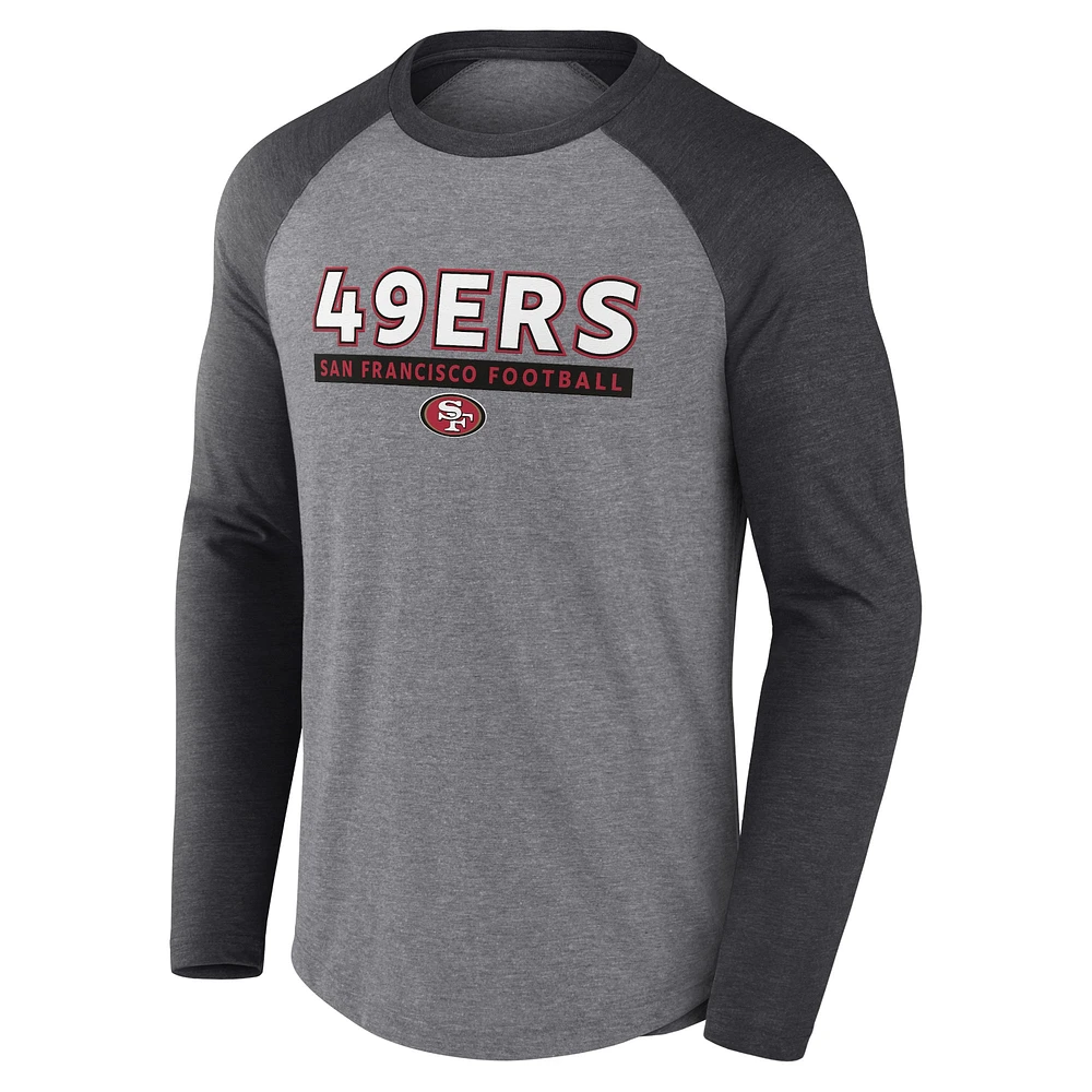 Men's Fanatics Heather Gray/Heather Charcoal San Francisco 49ers Raglan Long Sleeve T-Shirt