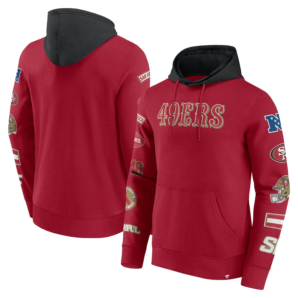 Sweat à capuche Fanatics pour homme, couleur écarlate/noir, avec patch San Francisco 49ers