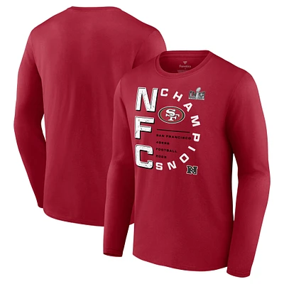 Men's Fanatics Scarlet San Francisco 49ers 2023 NFC Champions Right Side Draw Long Sleeve T-Shirt