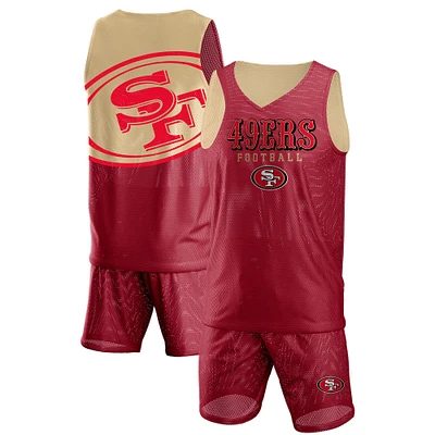 Men's FOCO Scarlet San Francisco 49ers Colorblock Mesh V-Neck & Shorts Set