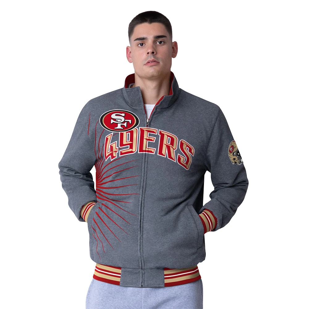 Men's G-III Extreme Scarlet/Heather Gray San Francisco 49ers Strong Arm Reversible Full-Zip Jacket