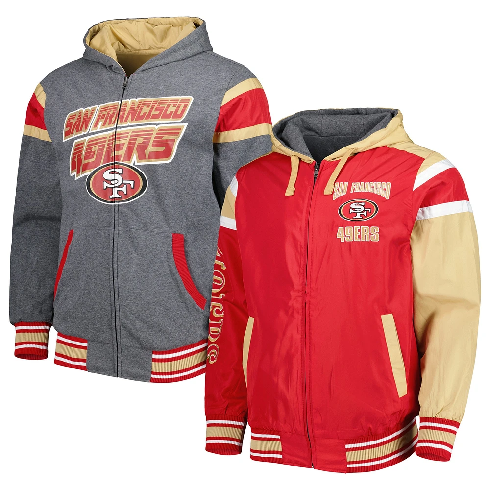 G-III Sports by Carl Banks pour homme Scarlet/Gris San Francisco 49ers Extreme Full Back Sweat à capuche réversible Full-Zip Jacket