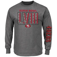 T-shirt à manches longues Heather Charcoal San Francisco 49ers Super Bowl LVIII pour homme de grande taille